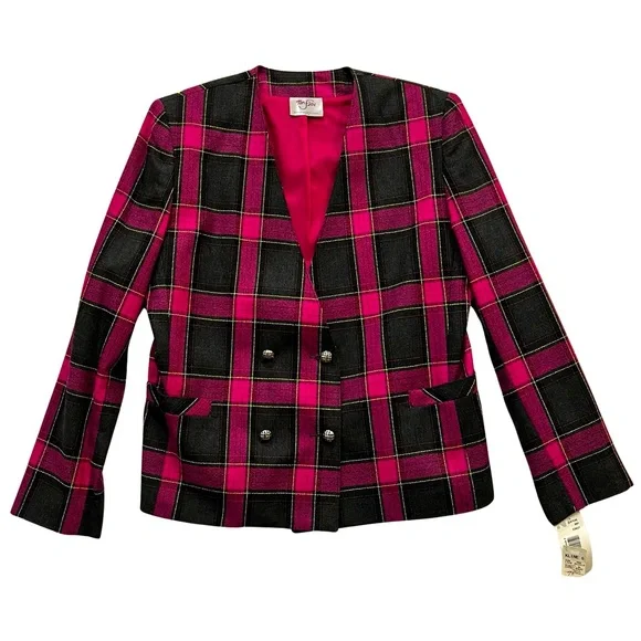 Vintage, hot pink plaid jacket/blazer, shoulder pads, NWT vintage